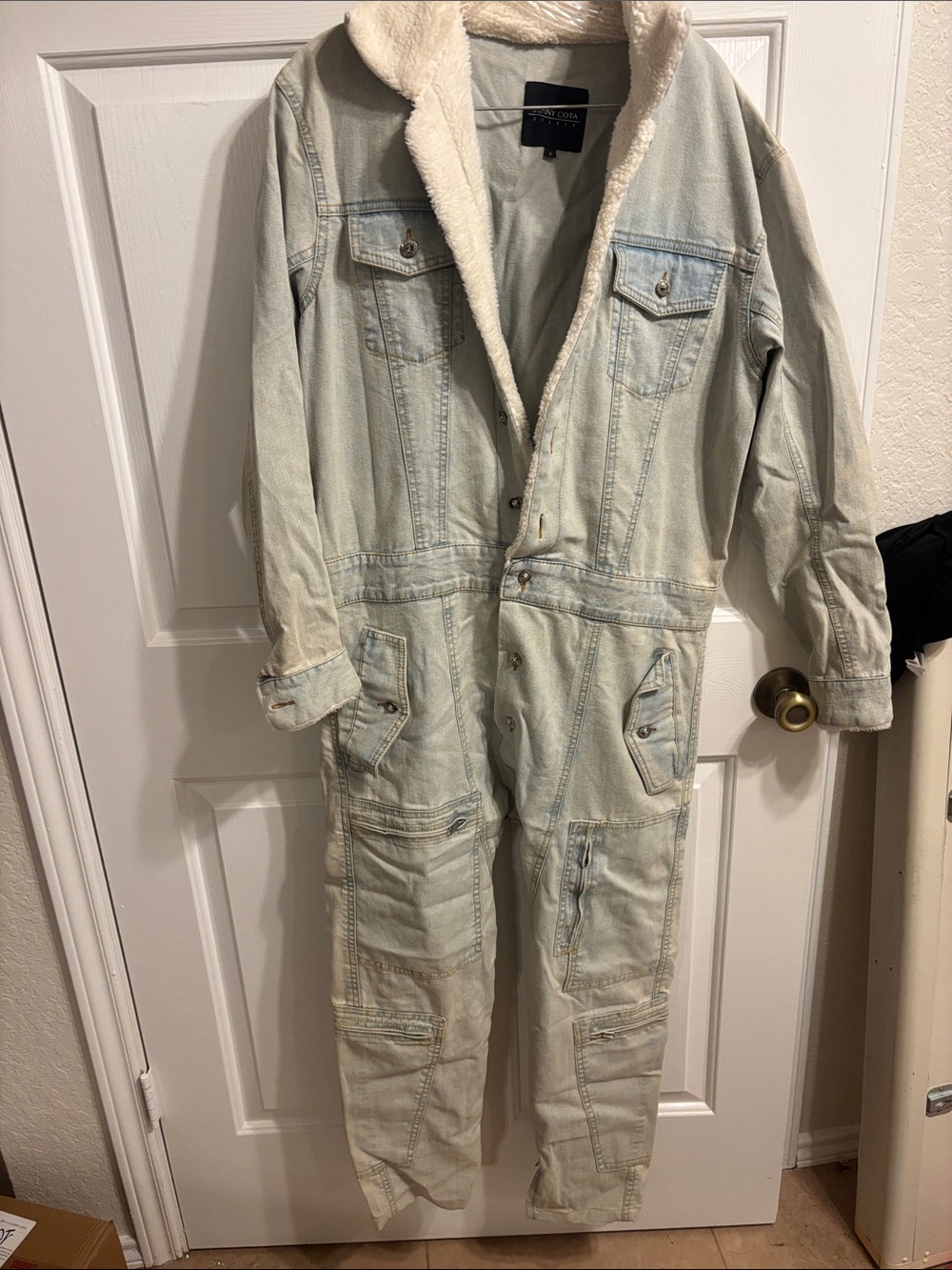 Jonny Cota Mens Jumpsuit Size S Blue Streetwear Denim Dropped Crotch Jean Sherpa